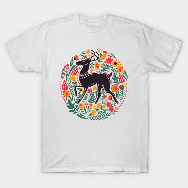 Deer Folk Art Design T-Shirt by g14u